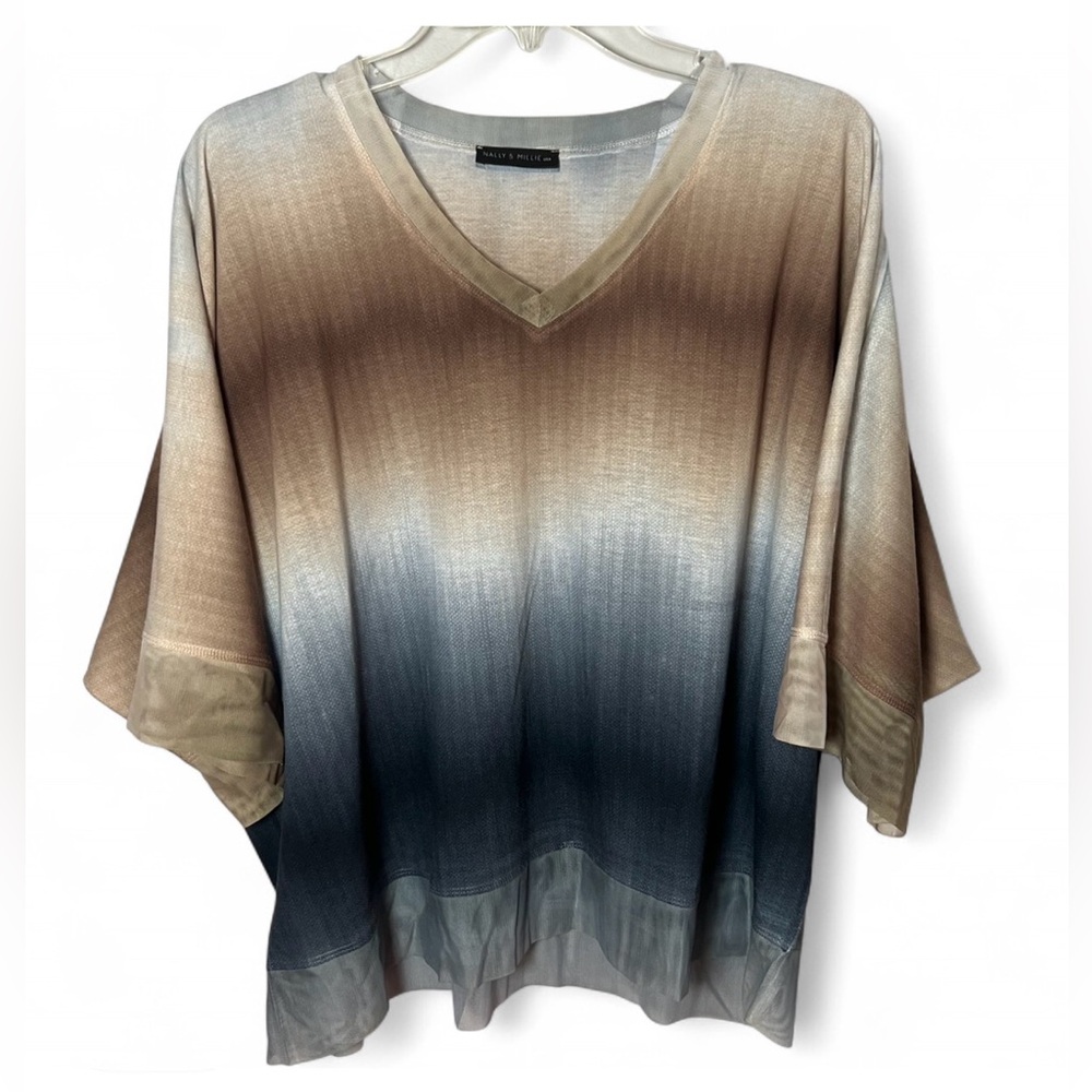 Nally & Millie Ombré Tie Dye Flowy Chiffon Blouse Art To Wear Boho One Size